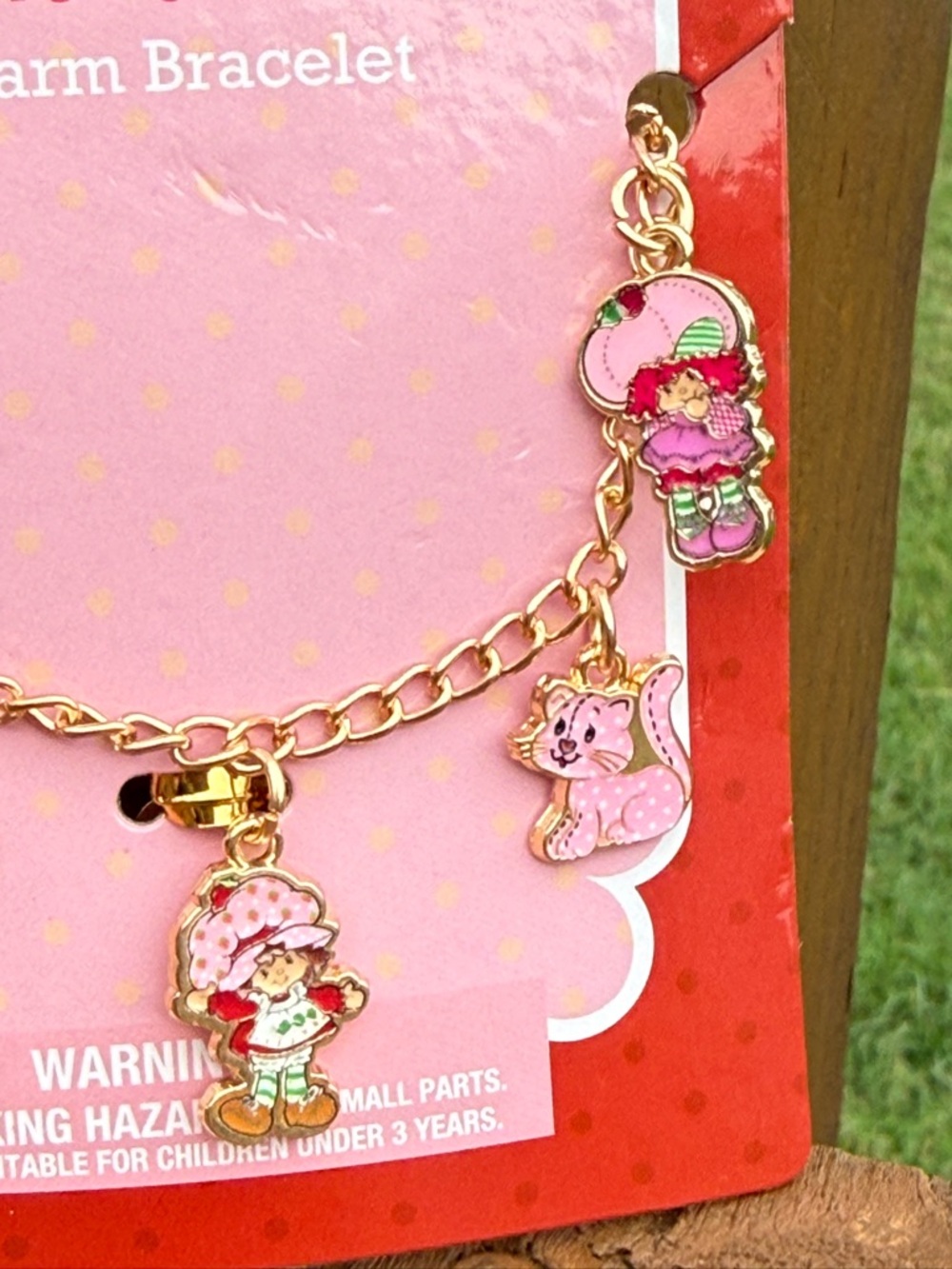 NWT Strawberry Shortcake Gold Charm Bracelet with Pink Enamel Charms - Picture 4 of 6